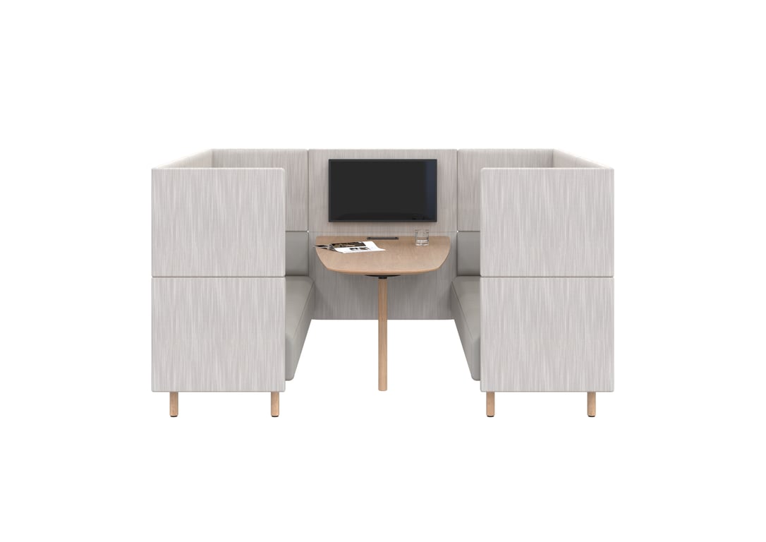 AspectFurniture Forum Booth 6P HB Timber Legs Kvadrat Lila.6013 Image of OfficePod Workspace AspectFurniture Forum SixSeaterBooth HighBack