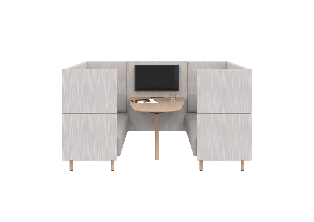 AspectFurniture Forum Booth 6P HB Timber Legs Kvadrat Lila.6013 Image of OfficePod Workspace AspectFurniture Forum SixSeaterBooth HighBack