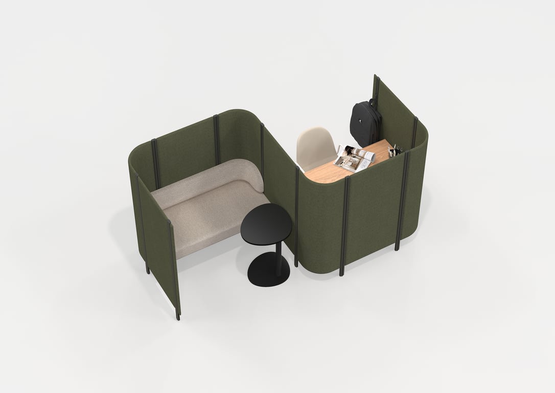 AspectFurniture Habitat 2 Bay Open Single with Seat Image of OfficePod Workspace AspectFurniture Habitat Open SideToSide Seat