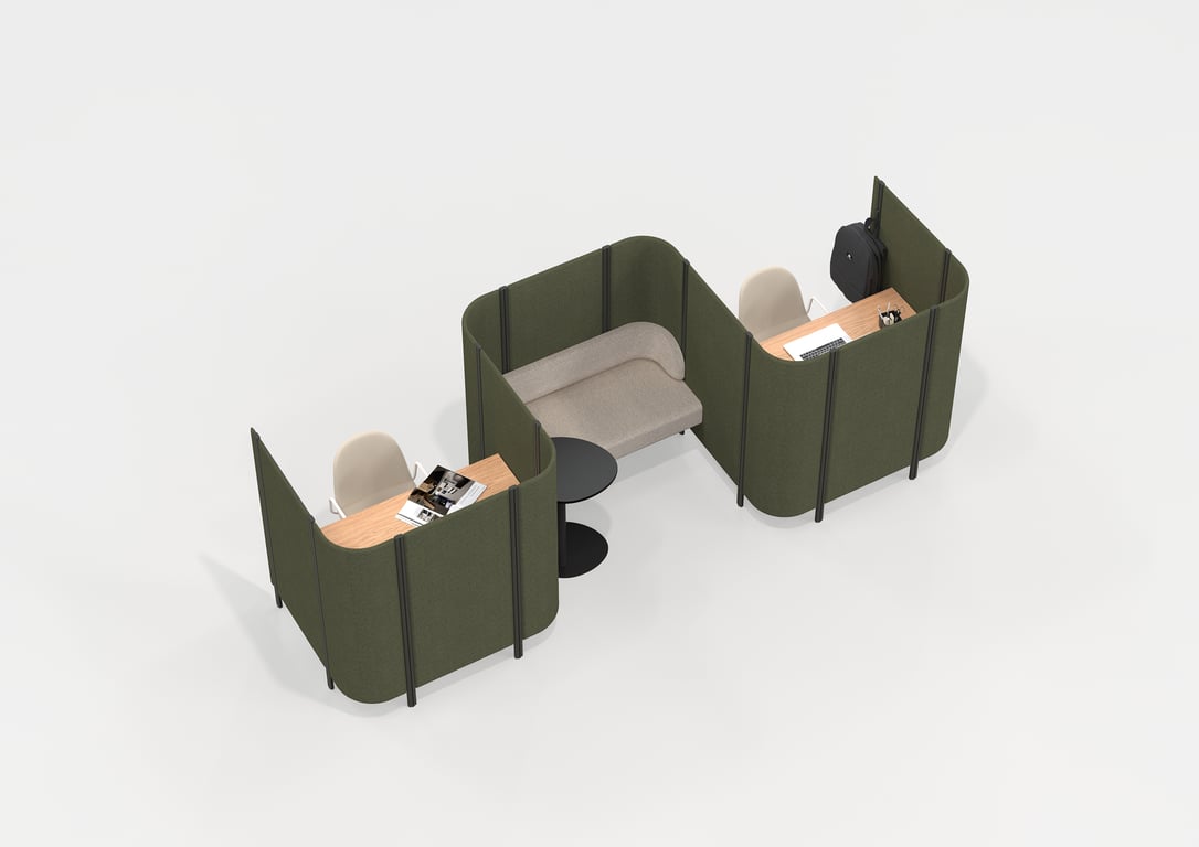 AspectFurniture Habitat 3 Bay Open Single with Seat Image of OfficePod Workspace AspectFurniture Habitat Open SideToSide Seat ThreeBay
