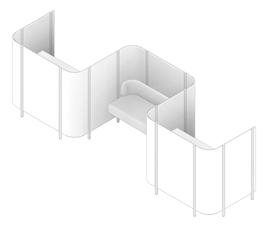 3D Documentation Image of OfficePod Workspace AspectFurniture Habitat Open SideToSide Seat ThreeBay