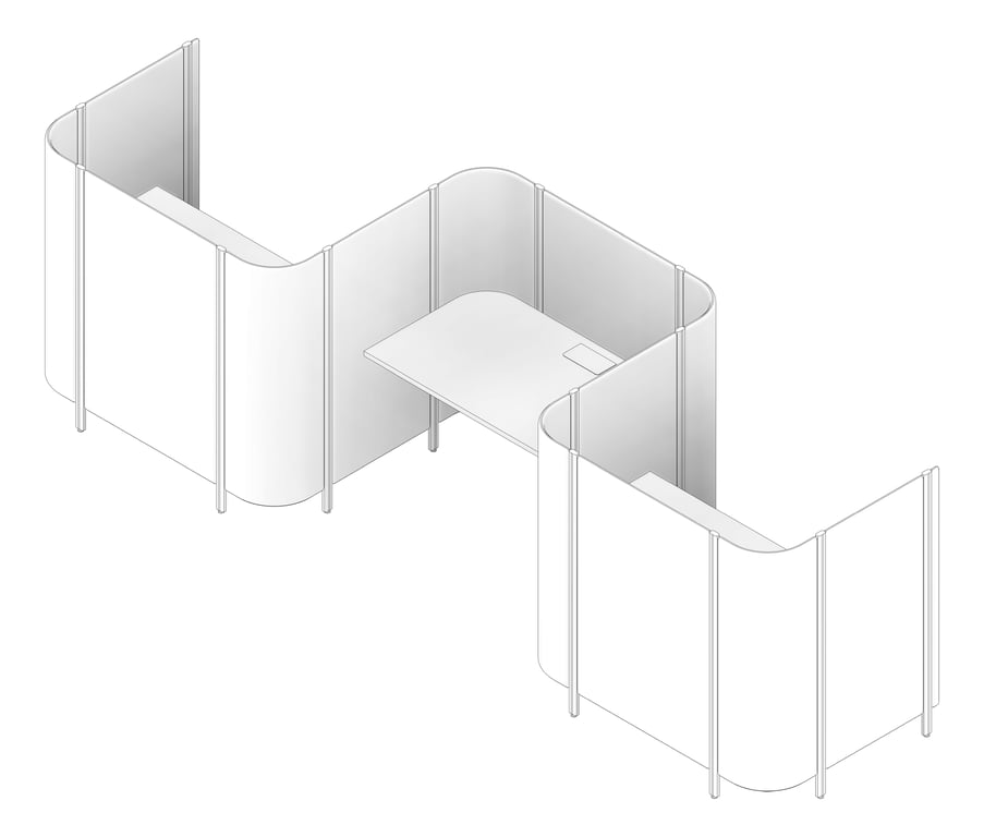 3D Documentation Image of OfficePod Workspace AspectFurniture Habitat Open SideToSide ThreeBay