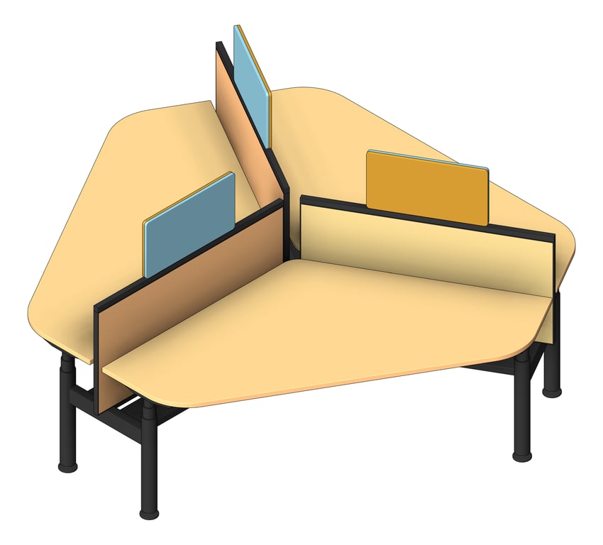 3D Shaded Image of Desk Cluster AspectFurniture Zurich5 120Deg Triangle AdjustableHeight