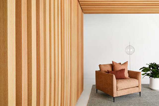 Acoustic Timber Raft in W3 Oak Image of Fabric Acoustic AutexAU AcousticTimber WhitewashGum