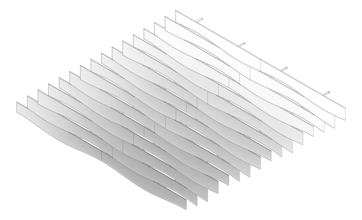 3D Documentation Image of CeilingBaffles Acoustic AutexNZ Frontier Fin Talus