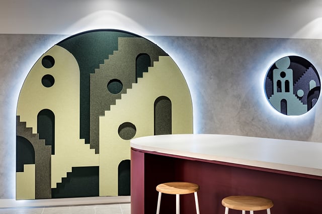 Custom Cube in Acros Gherkin and Tree House Image of Fabric Acoustic AutexUK Cube Highland