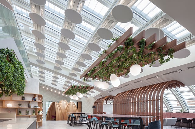 Horizon Circle in Pavilion Image of Panel Acoustic AutexUK Horizon Rectangle Suspended