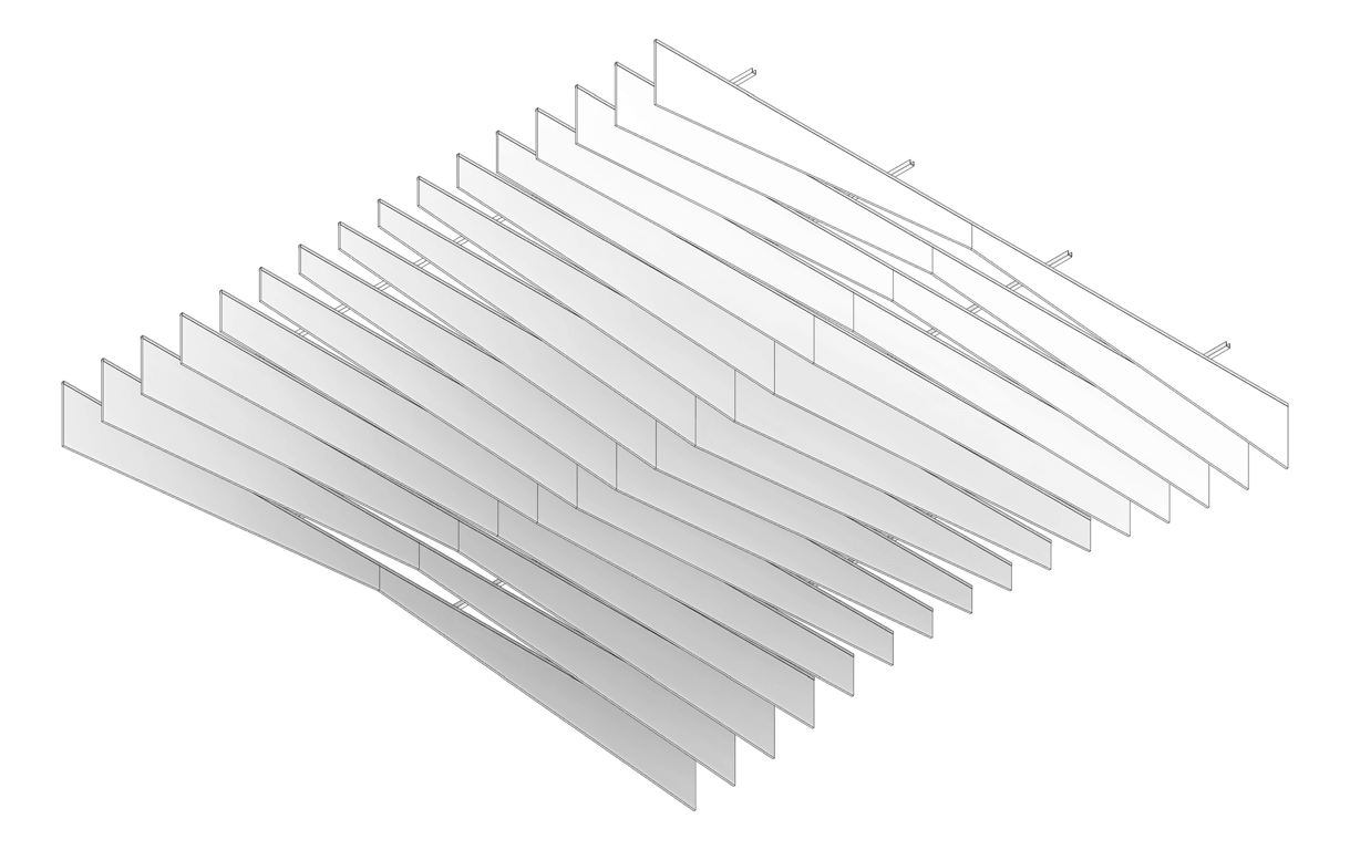 3D Documentation Image of CeilingBaffles Acoustic AutexUK Frontier Fin Sierra