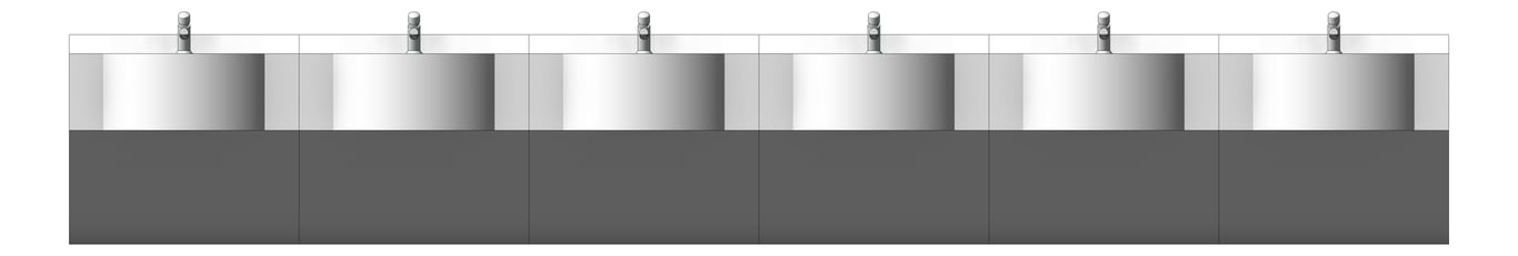 Front Image of Basin WallHung Britex Curveline MultiBasin TimeflowTap SixStations