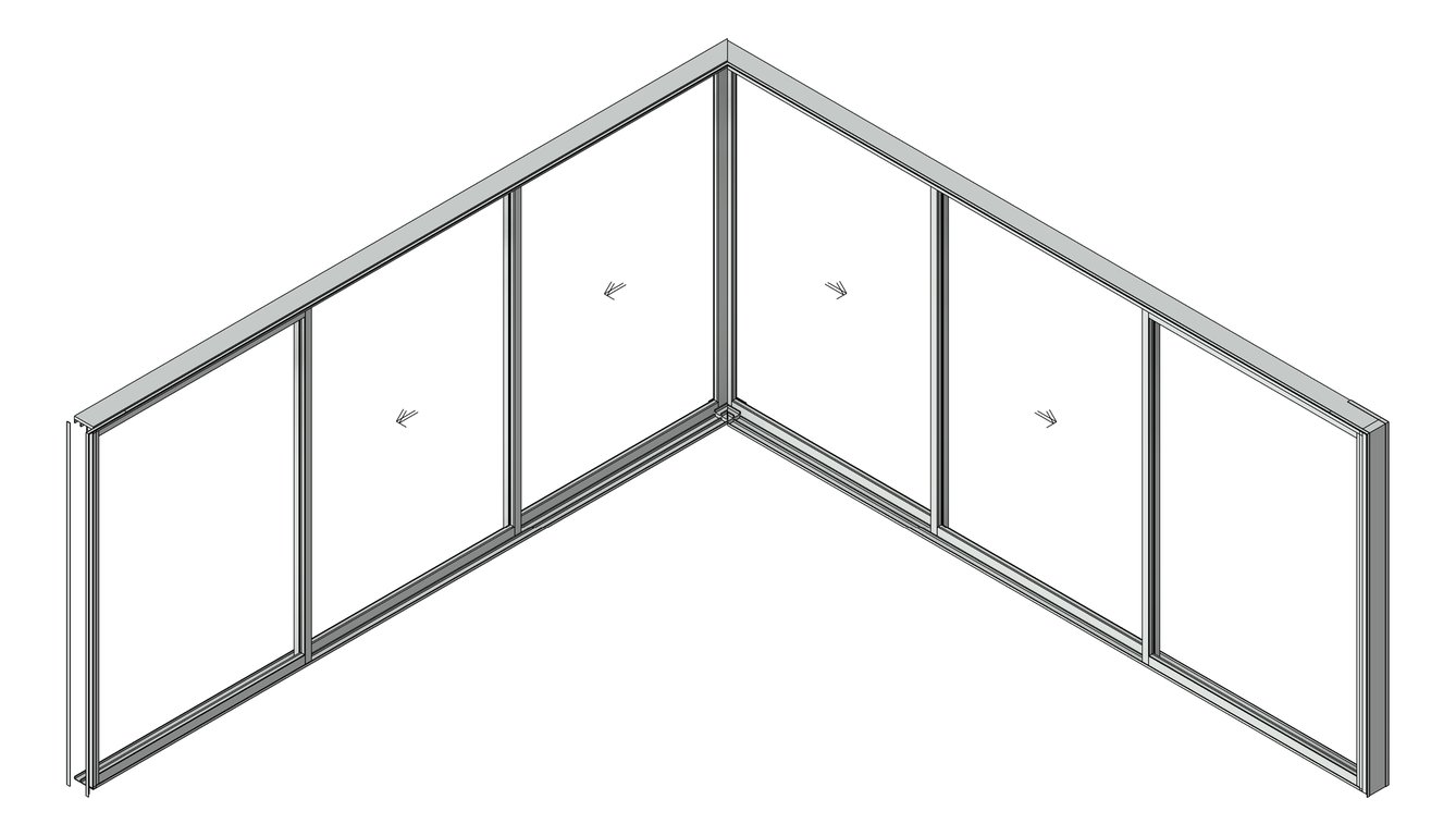 3D Shaded Image of Door Sliding Capral AGS 900 CornerInt 6P