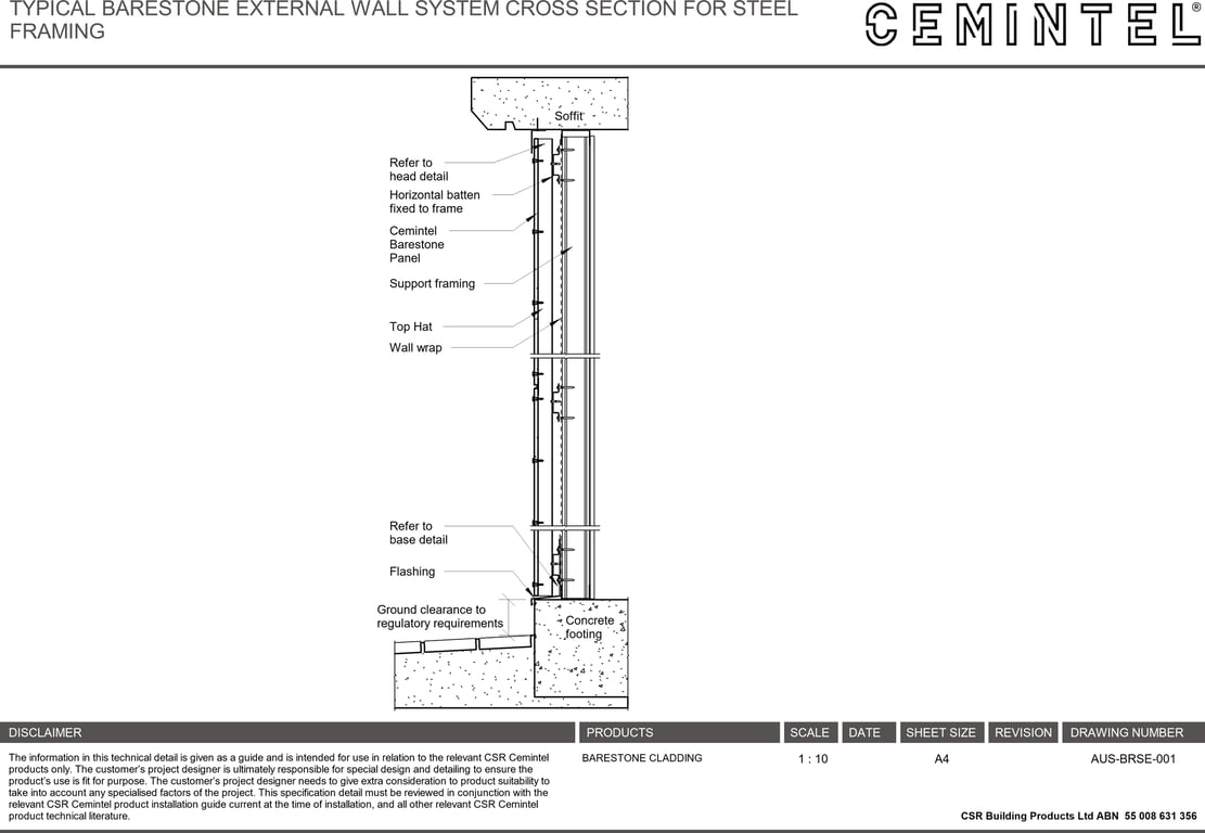 Navigate to AUS-BRSE-001 - TYPICAL BARESTONE EXTERNAL WALL SYSTEM CROSS SECTION FOR STEEL FRAMING