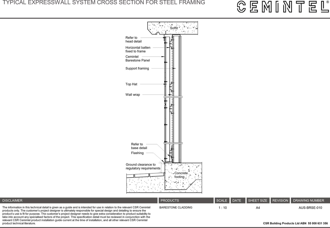 AUS-BRSE-010 - TYPICAL EXPRESSWALL SYSTEM CROSS SECTION FOR STEEL FRAMING