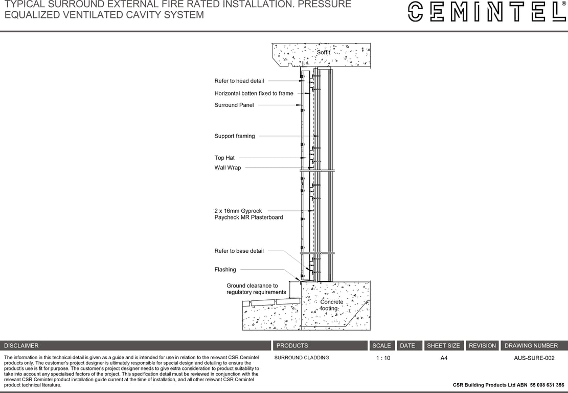 AUS-SURE-002 - TYPICAL SURROUND EXTERNAL FIRE RATED INSTALLATION- PRESSURE EQUALIZED VENTILATED CAVITY SYSTEM