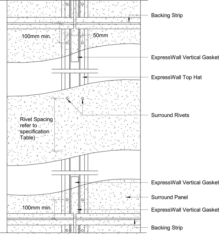 Navigate to Surround External - Vertical Gasket and Fixing Detail for Half-bond Panel Layout