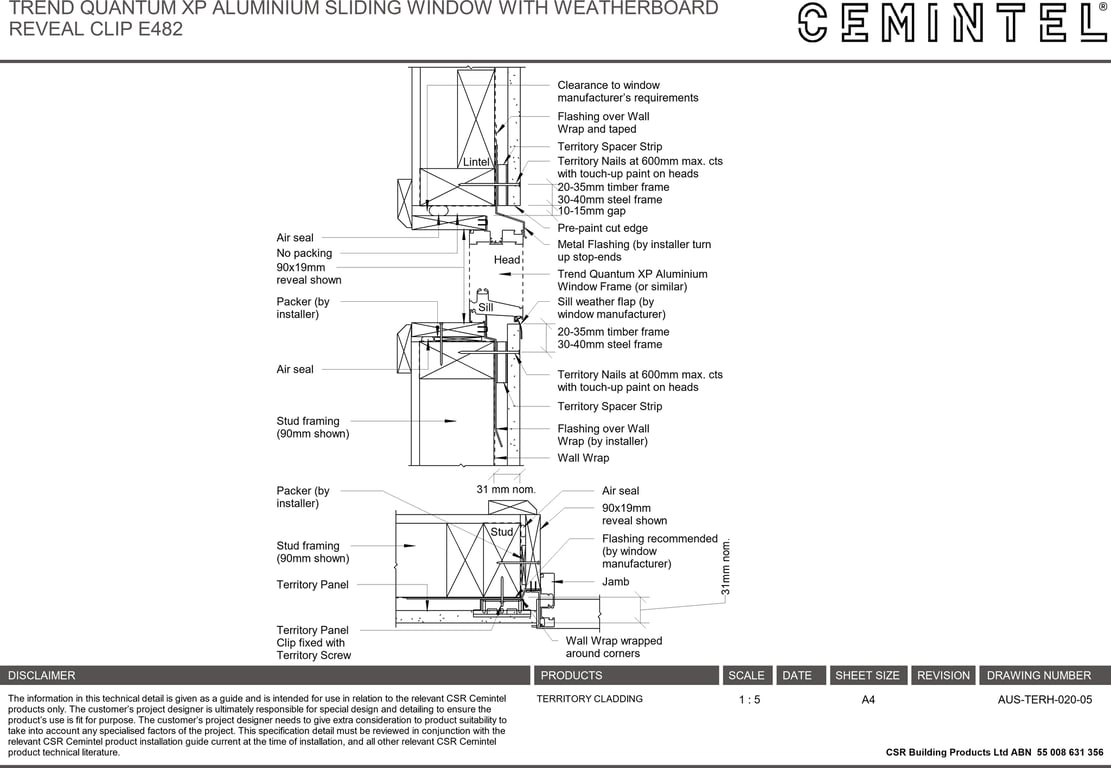 Navigate to AUS-TERH-020-05 - TREND QUANTUM XP ALUMINIUM SLIDING WINDOW WITH WEATHERBOARD REVEAL CLIP E482