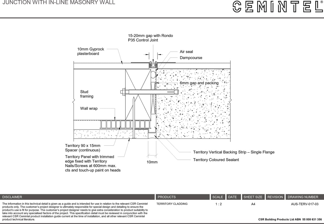  Image of AUS-TERV-017-03 - JUNCTION WITH IN-LINE MASONRY WALL