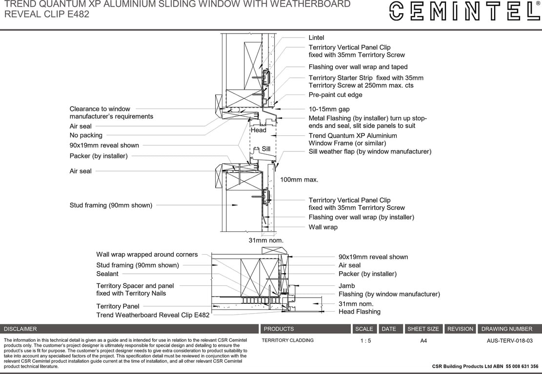 Navigate to AUS-TERV-018-03 - TREND QUANTUM XP ALUMINIUM SLIDING WINDOW WITH WEATHERBOARD REVEAL CLIP E482