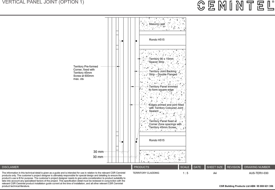 Navigate to AUS-TERV-030 - VERTICAL PANEL JOINT (OPTION 1)