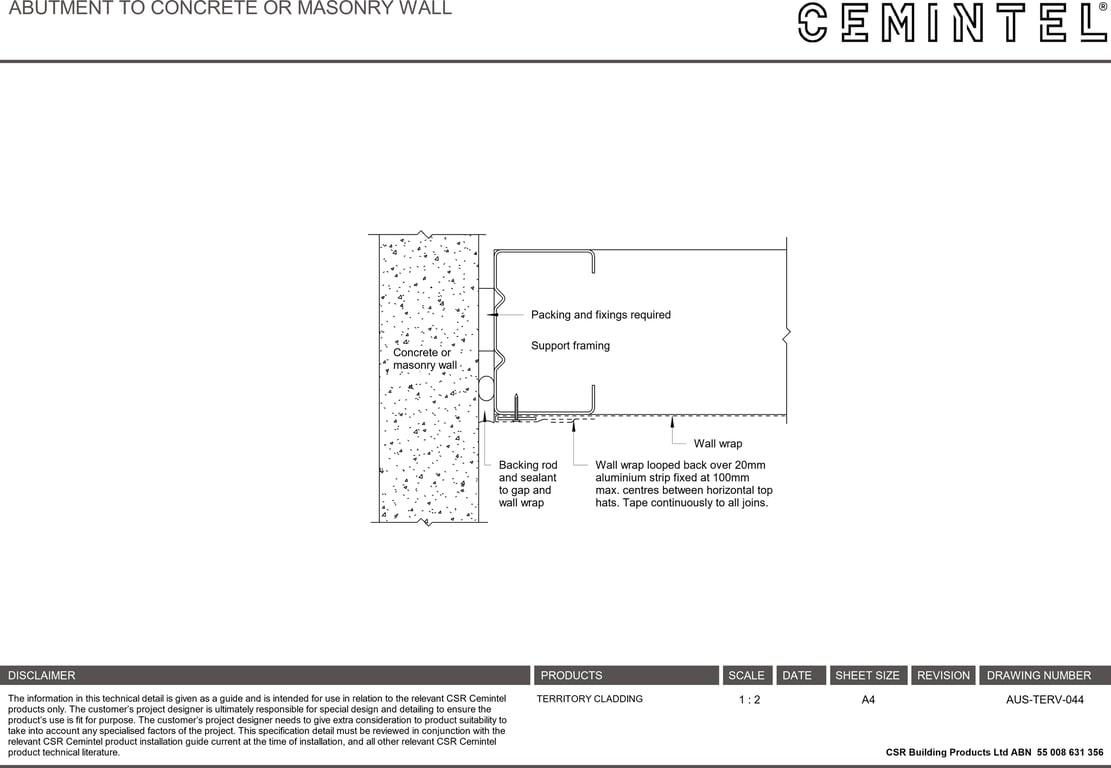 Navigate to AUS-TERV-044 - ABUTMENT TO CONCRETE OR MASONRY WALL