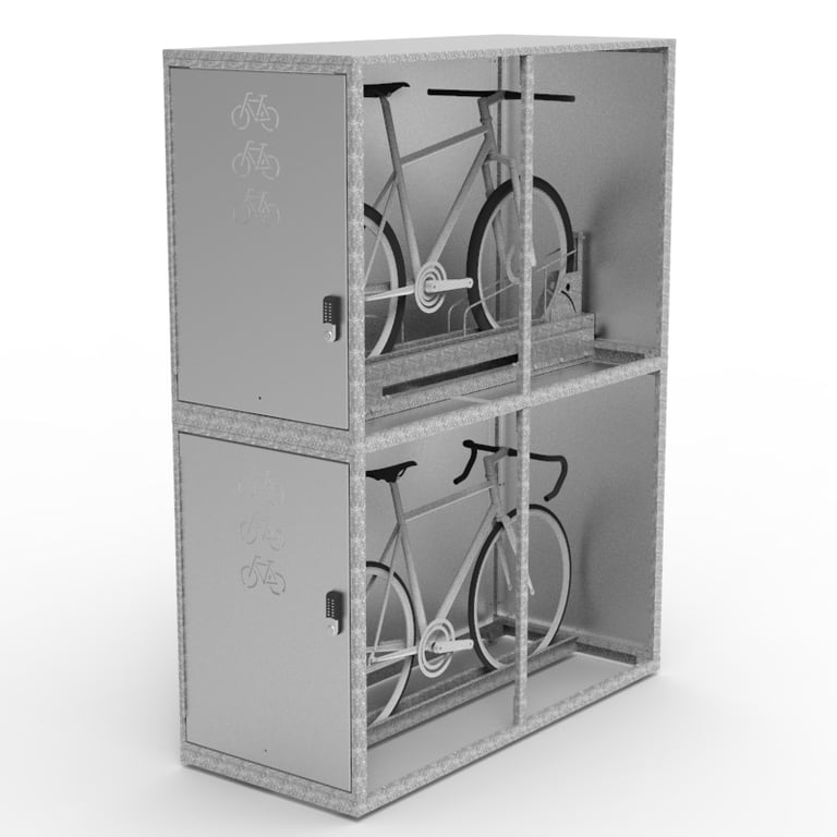 CBL-DT HD-HDG-GAL-PER-OPEN Image of Locker Bicycle Cora Double Stacked