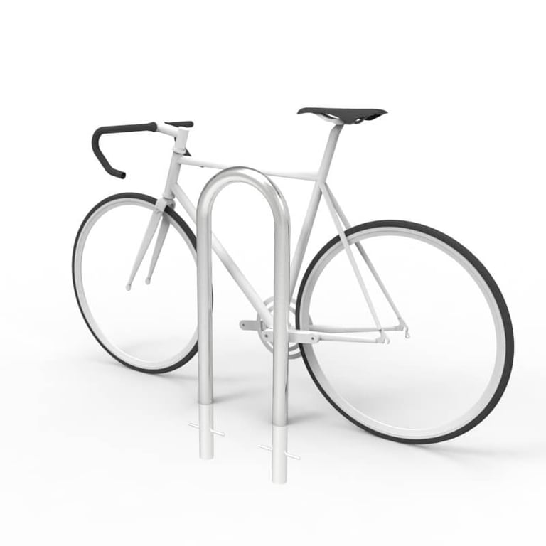 cbr3f-stainless-steel-bike-rail-with-bike-perspective Image of Rail Bicycle Cora Narrow