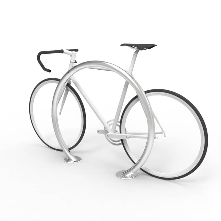 cbr4b-stainless-steel-bike-rail-with-bike-perspective Image of Rail Bicycle Cora Ring SurfaceMount
