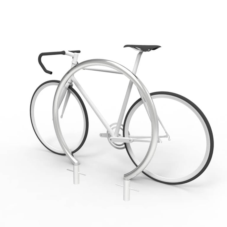 cbr4f-stainless-steel-bike-rail-with-bike-perspective Image of Rail Bicycle Cora Ring
