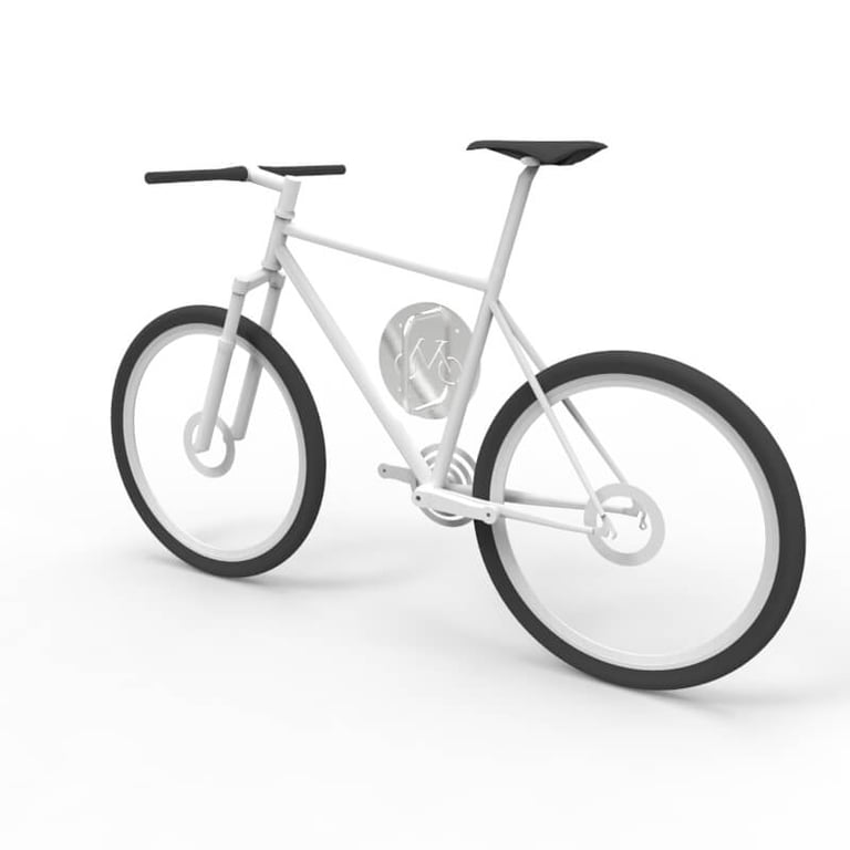 cwr1-wall-mount-bike-rack-stainless-steel-with-bike-perspective Image of Rack Bicycle Cora WallMounted