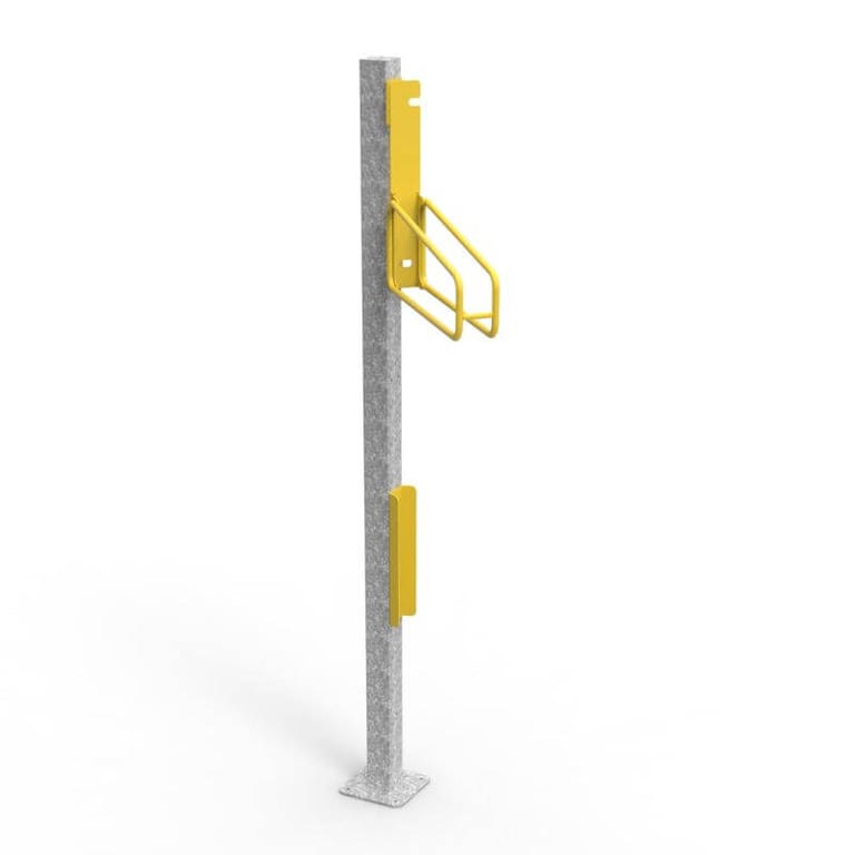 e3vr-45l-angled-vertical-bike-rack-with-e3vr-p-post-perspective Image of Rack Bicycle Cora PostMounted Vertical Angled