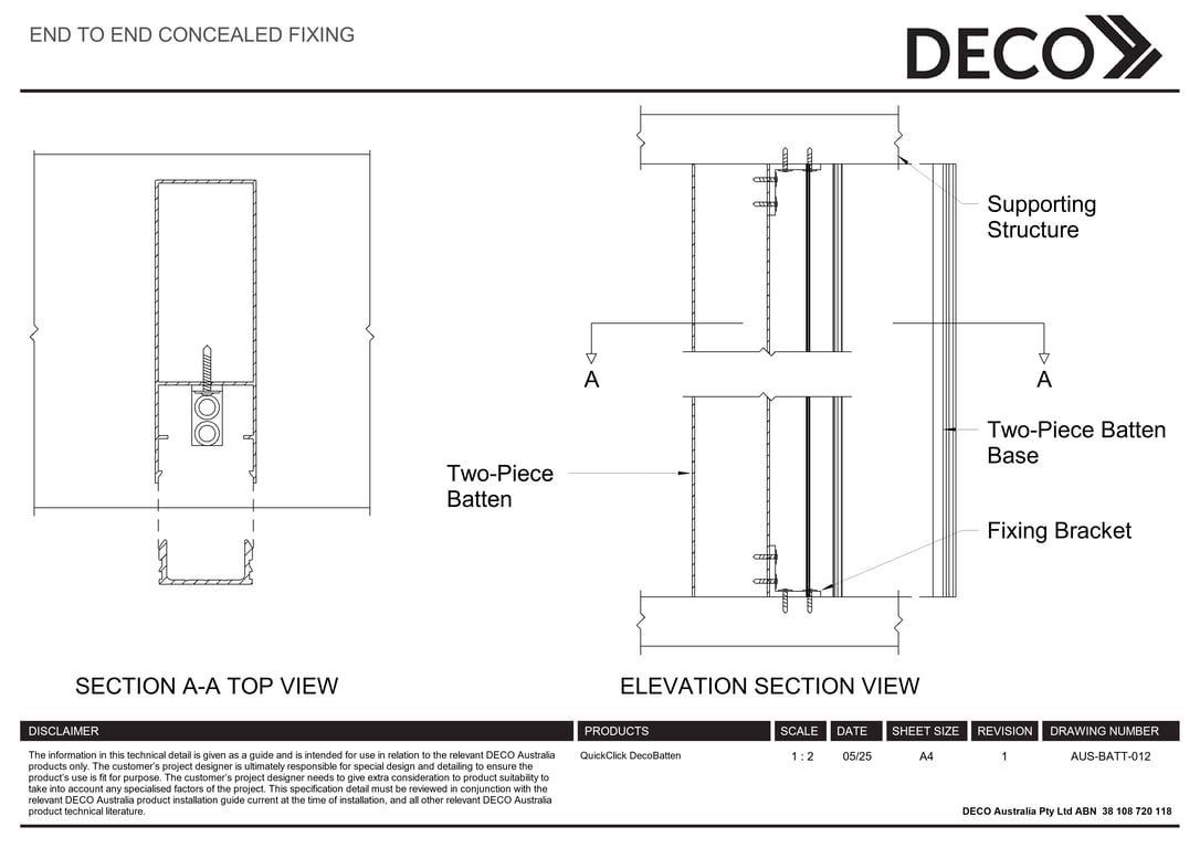 Navigate to AUS-BATT-012 - END TO END CONCEALED FIXING