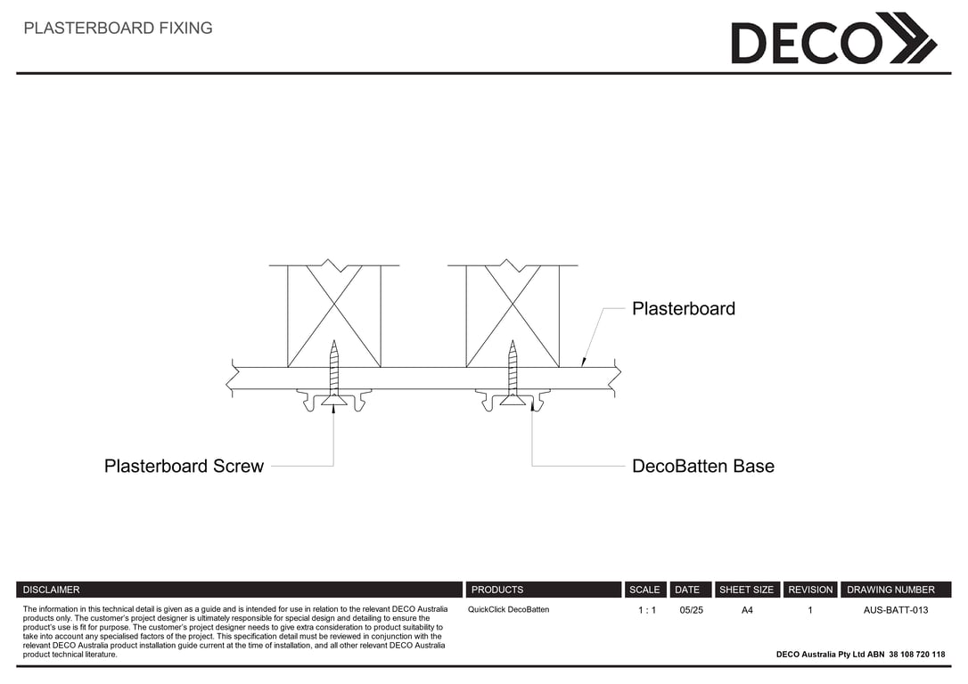 Navigate to AUS-BATT-013 - PLASTERBOARD FIXING