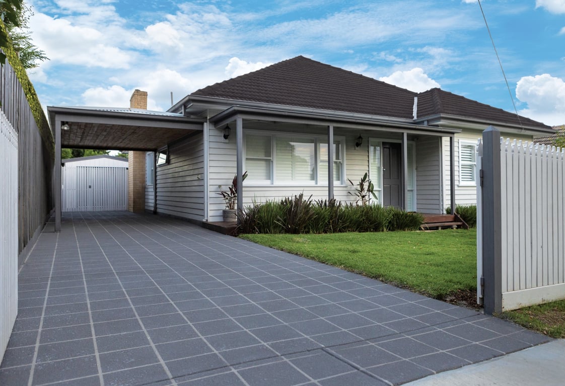 DuluxAvista_Stencil.jpg Image of Concrete Resurfacing DuluxAvista Stencil Brick Charcoal FrenchGreyBase