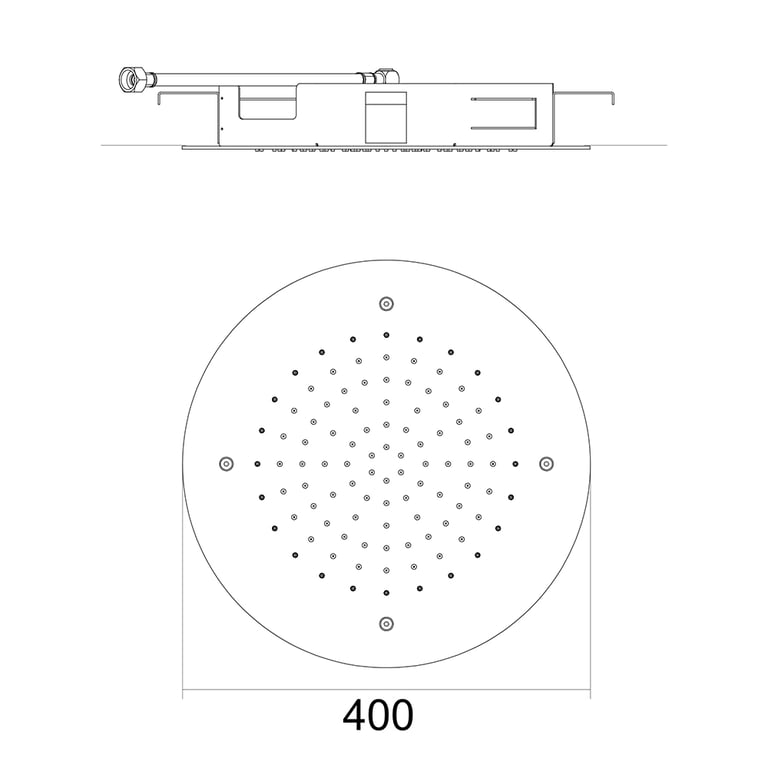 FaucetStrommen AticoFlushCeilingShower400Round Dimensions Image of Shower Ceiling FaucetStrommen Atico Round