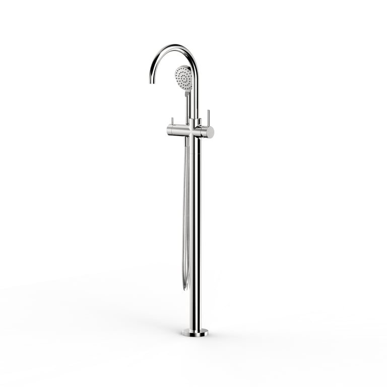 FaucetStrommen PegasiFloorBathMixerCurveW.Handshower Render Image of Mixer Floor FaucetStrommen Pegasi Bath HandShower Curve