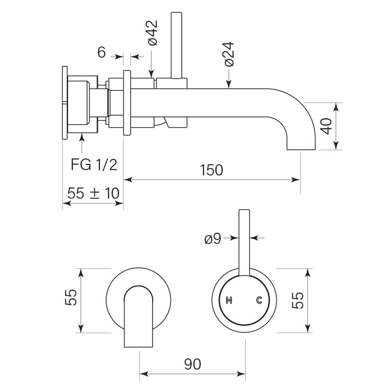 FaucetStrommen PegasiMBasinMixerSet150 Dimensions Image of MixerSet Basin FaucetStrommen PegasiM 150