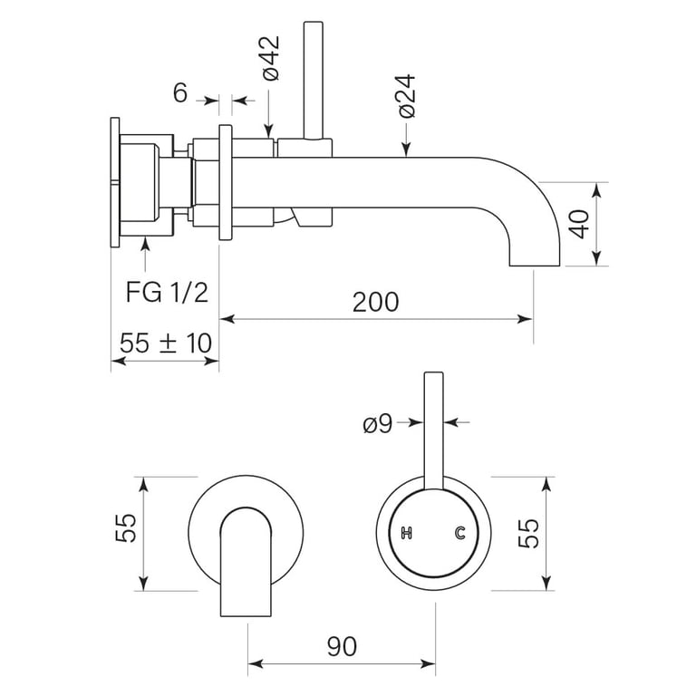 FaucetStrommen PegasiMBasinMixerSet200 Dimensions Image of MixerSet Basin FaucetStrommen PegasiM 200