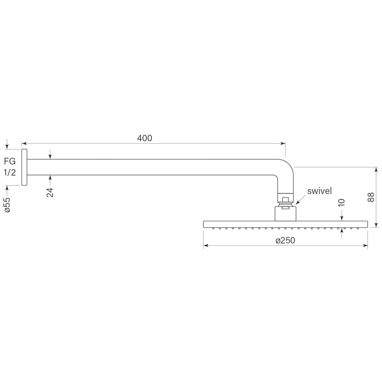 FaucetStrommen PegasiOverheadShower400Wa250Head Dimensions Image of Shower Wall FaucetStrommen Pegasi