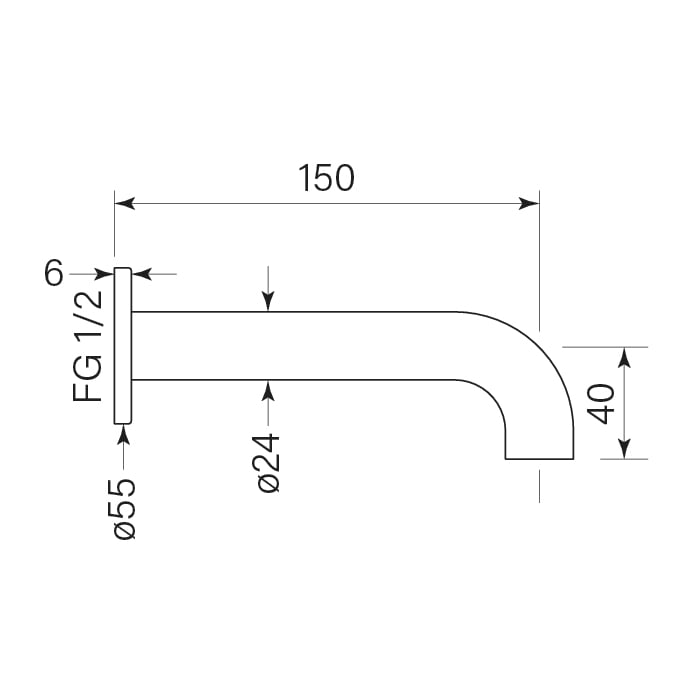 FaucetStrommen PegasiWallBasinSpout150 Dimensions Image of Spout Basin FaucetStrommen Pegasi Wall 150