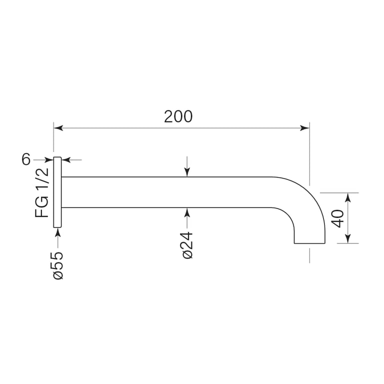 FaucetStrommen PegasiWallBasinSpout200 Dimensions Image of Spout Basin FaucetStrommen Pegasi Wall 200