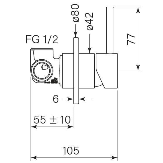 FaucetStrommen PegasiWallMixer80 Dimensions Image of MixerTap Wall FaucetStrommen Pegasi 80mmCoverPlate