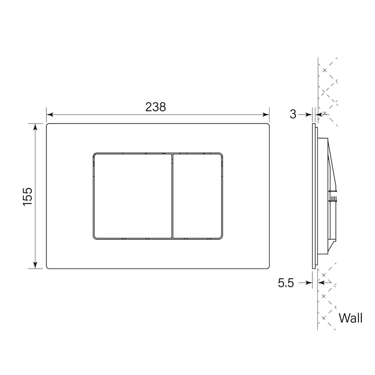 FaucetStrommen ToiletFlushPlateGSeries Dimensions Image of FlushPlate Wall FaucetStrommen