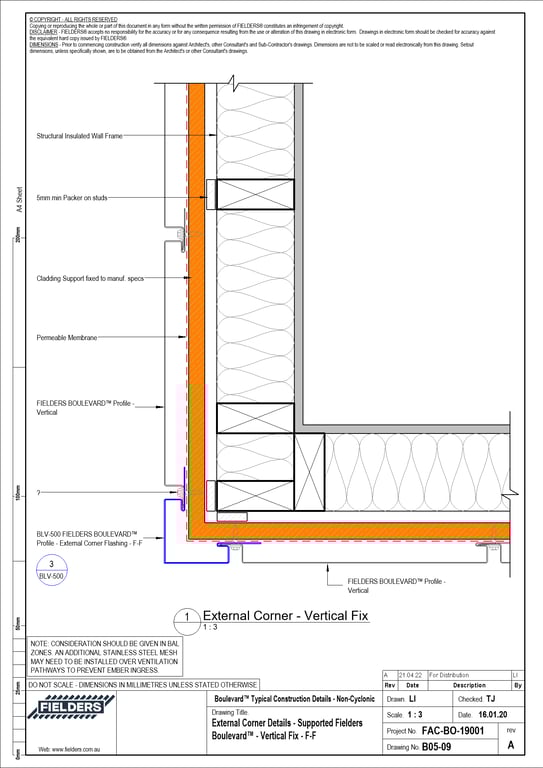 Navigate to B05-09 - External Corner Details - Supported Fielders Boulevard™ - Vertical Fix - F-F