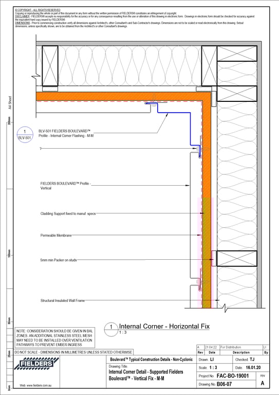 Navigate to B06-07 - Internal Corner Detail - Supported Fielders Boulevard™ - Vertical Fix - M-M