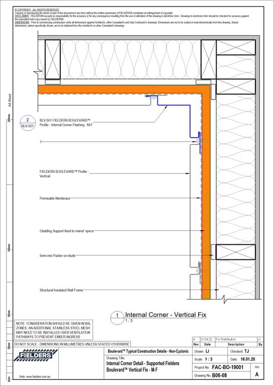 Navigate to B06-08 - Internal Corner Detail - Supported Fielders Boulevard™ Vertical Fix - M-F