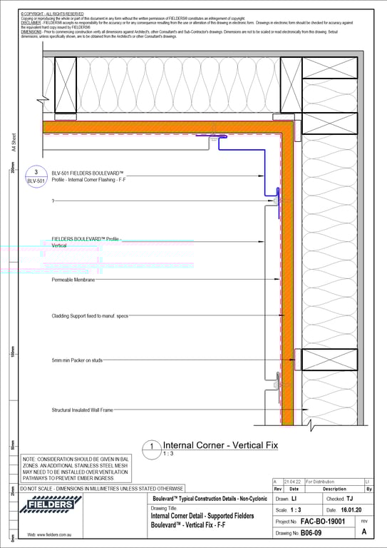 Navigate to B06-09 - Internal Corner Detail - Supported Fielders Boulevard™ - Vertical Fix - F-F