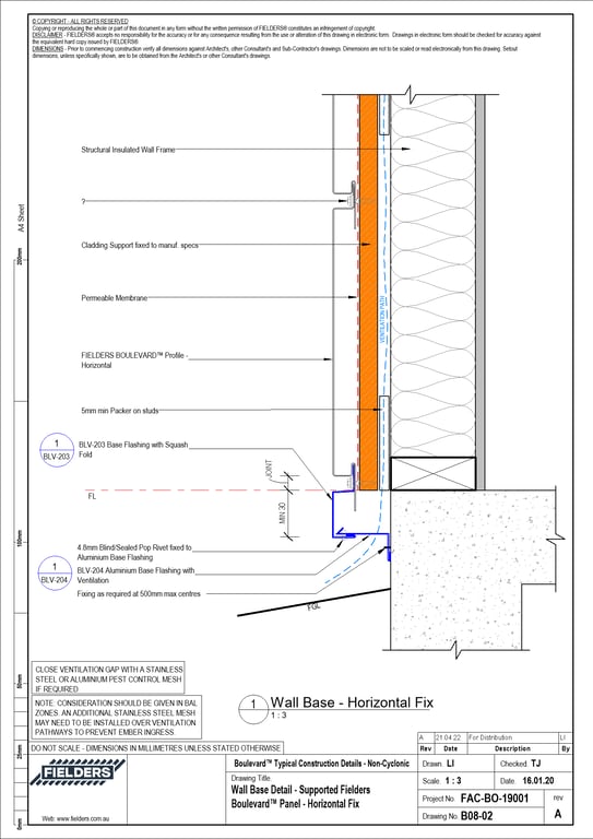 Navigate to B08-02 - Wall Base Detail - Supported Fielders Boulevard™ Panel - Horizontal Fix