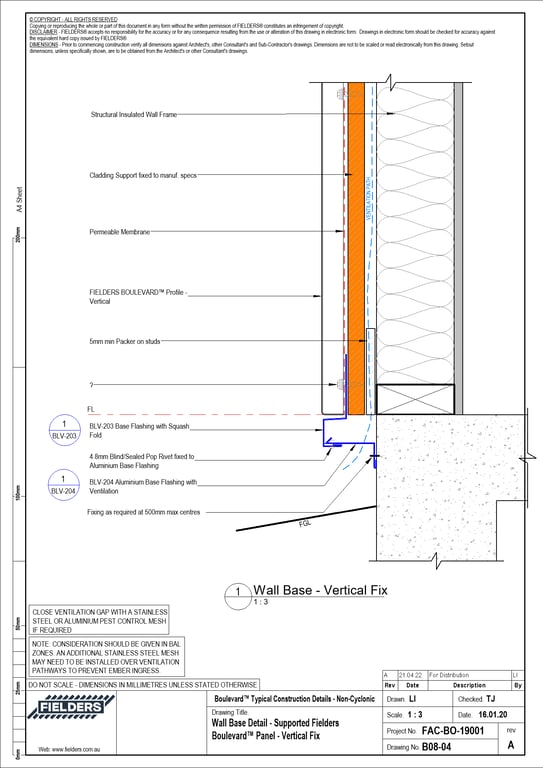 Navigate to B08-04 - Wall Base Detail - Supported Fielders Boulevard™ Panel - Vertical Fix