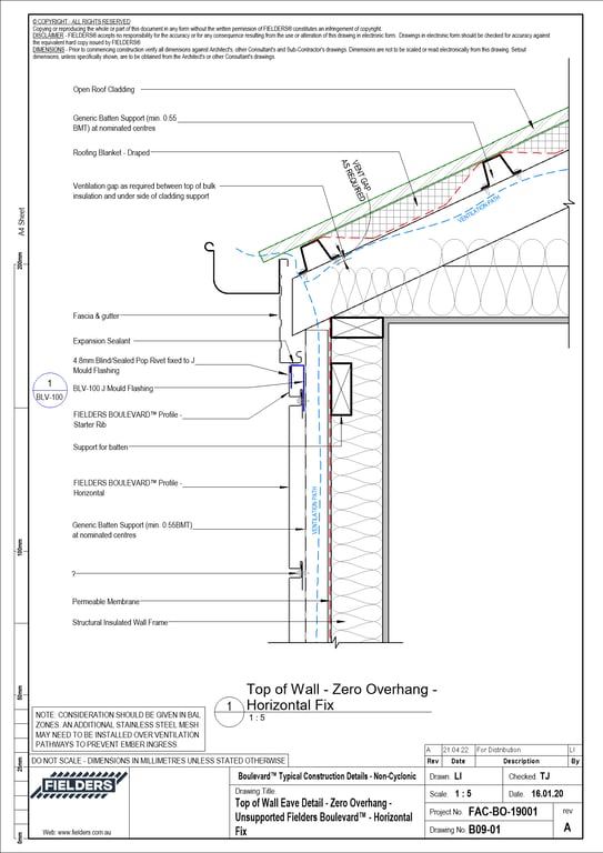 Navigate to B09-01 - Top of Wall Eave Detail - Zero Overhang - Unsupported Fielders Boulevard™ - Horizontal Fix