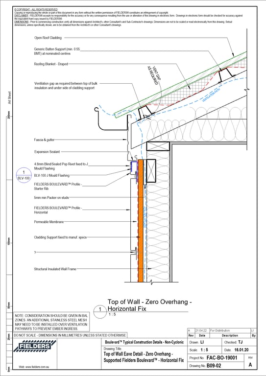 Navigate to B09-02 - Top of Wall Eave Detail - Zero Overhang - Supported Fielders Boulevard™ - Horizontal Fix
