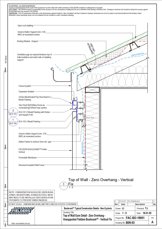 Navigate to B09-03 - Top of Wall Eave Detail - Zero Overhang - Unsupported Fielders Boulevard™ - Vertical Fix